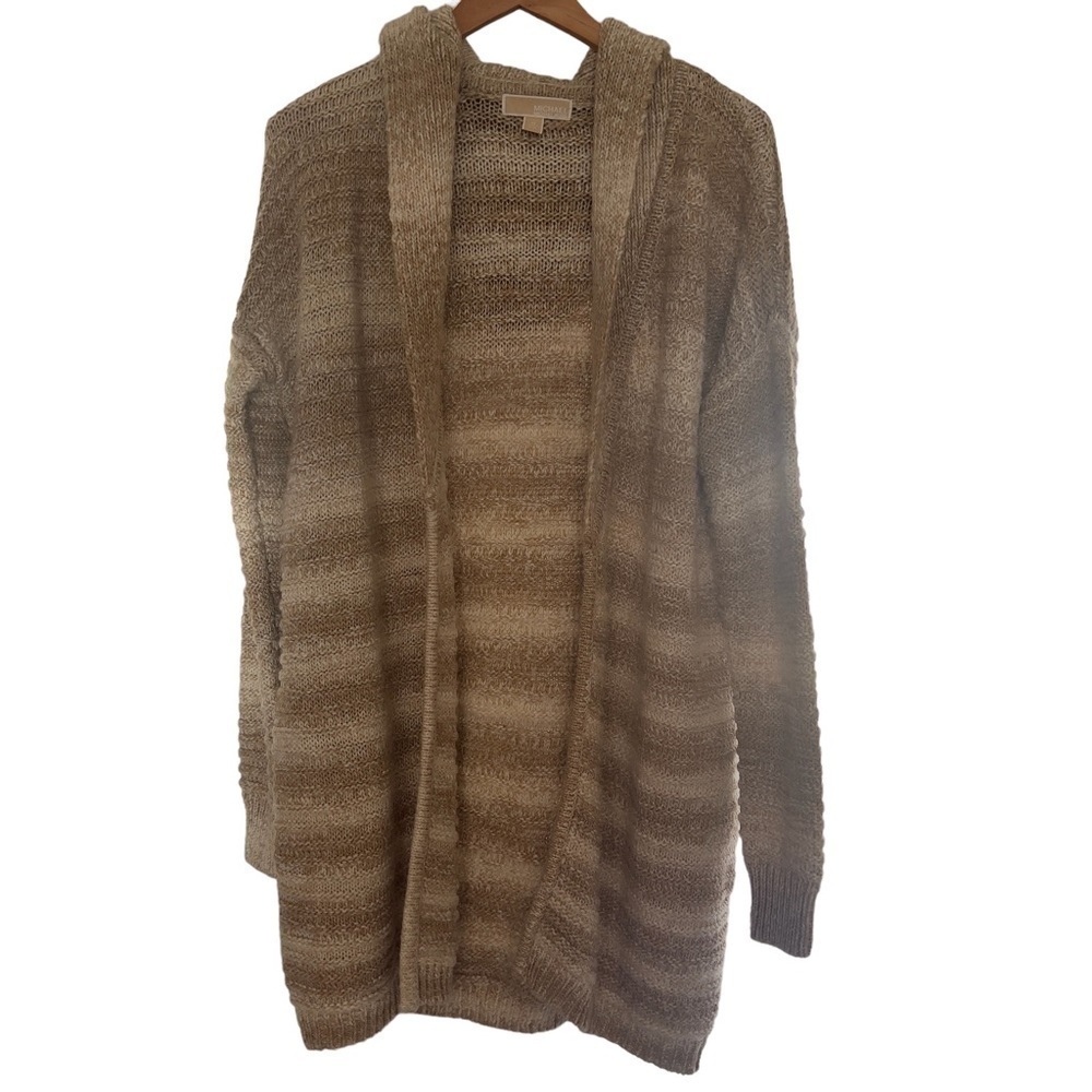 Michael Kors Size M Wool Blend Tan Beige Neutral Open Longline Sweater Cardigan